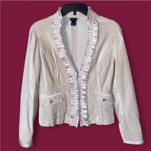 WHBM Velvet Accordion Pleated Ruffle Blazer 4